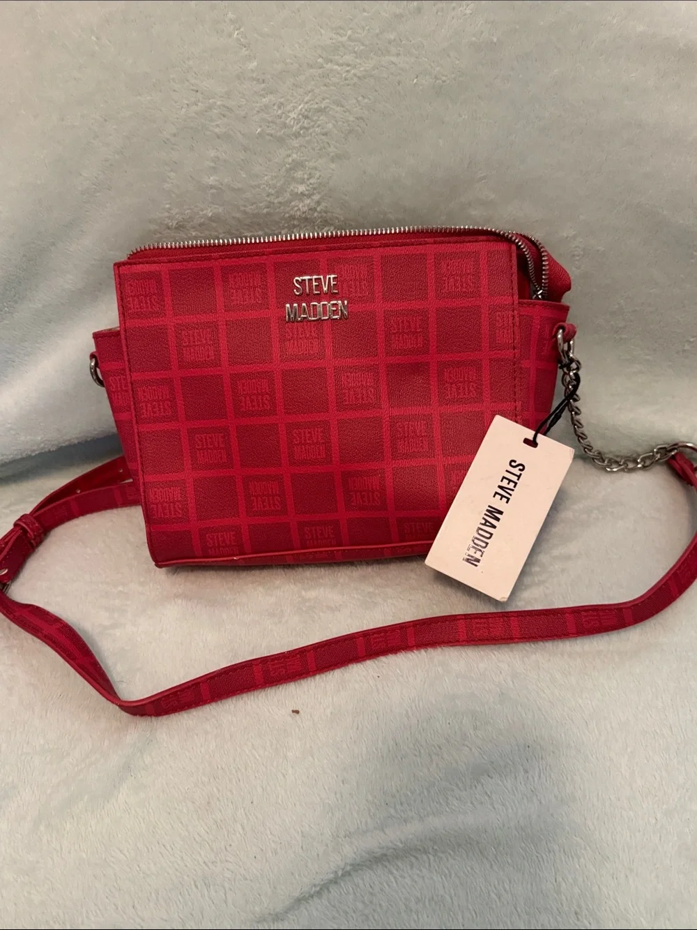 Steve Madden Red Logo-Print Crossbody Purse